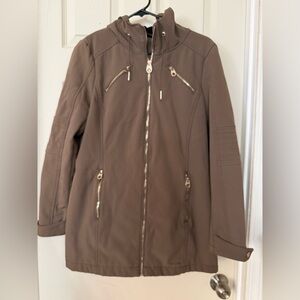 Woman Calvin Klein Brown/Gold Utility Jacket with Gold Zippers Size Small